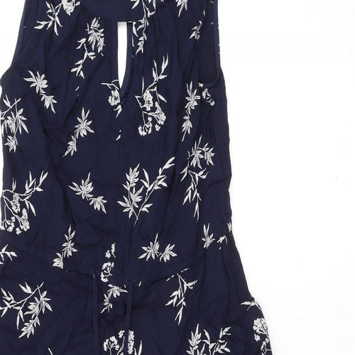 Marks and Spencer Womens Blue Floral Viscose Trapeze & Swing Size 8 Round Neck Button