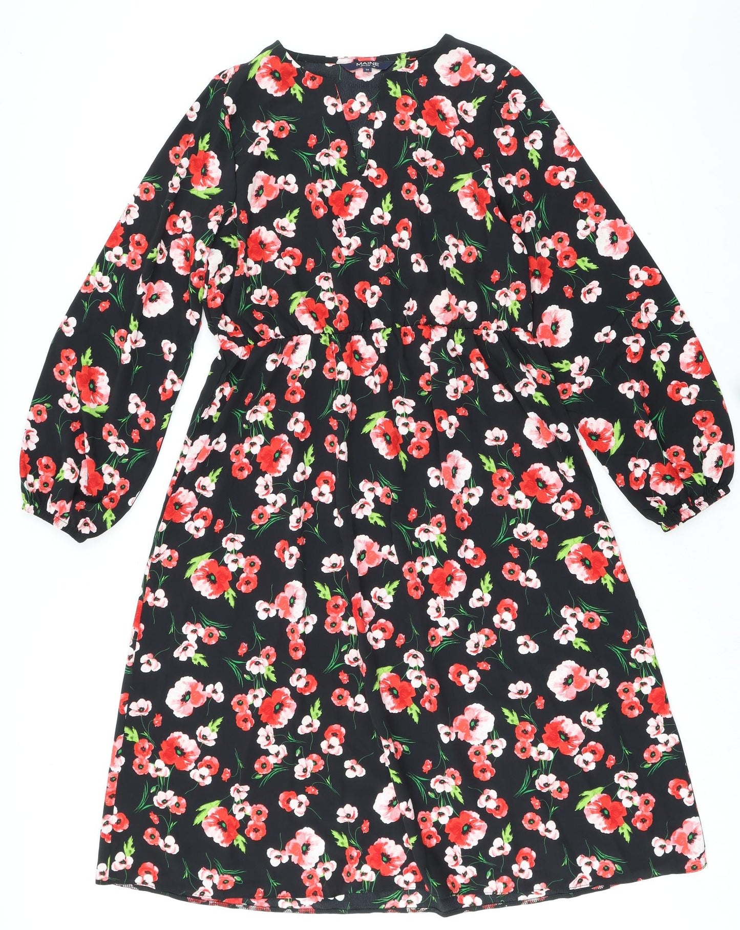 Maine Womens Multicoloured Floral Polyester A-Line Size 14 V-Neck Pullover