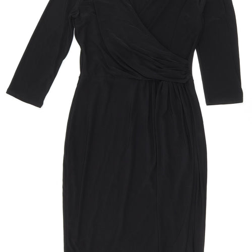 Pretty Kitty Fashion Womens Black Polyester Sheath Size 10 V-Neck Pullover