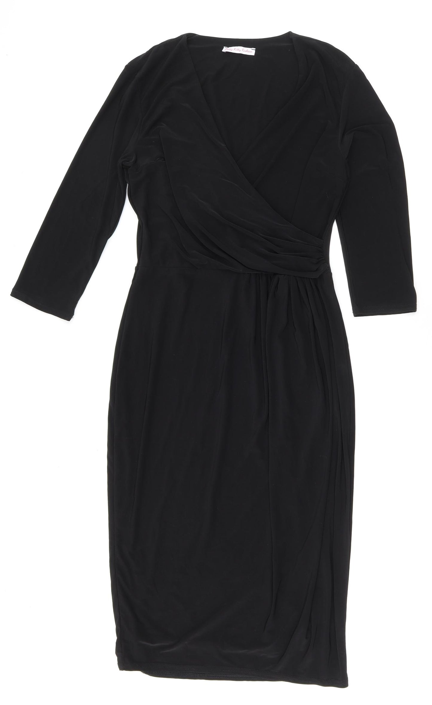 Pretty Kitty Fashion Womens Black Polyester Sheath Size 10 V-Neck Pullover