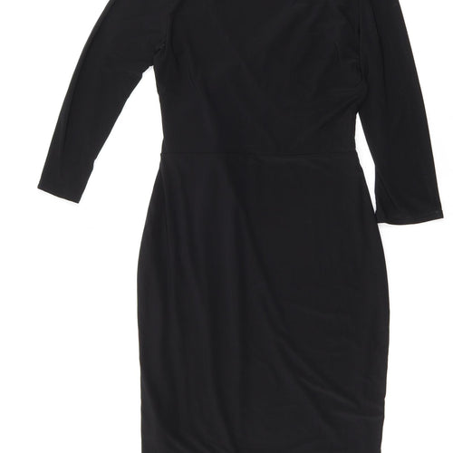 Pretty Kitty Fashion Womens Black Polyester Sheath Size 10 V-Neck Pullover