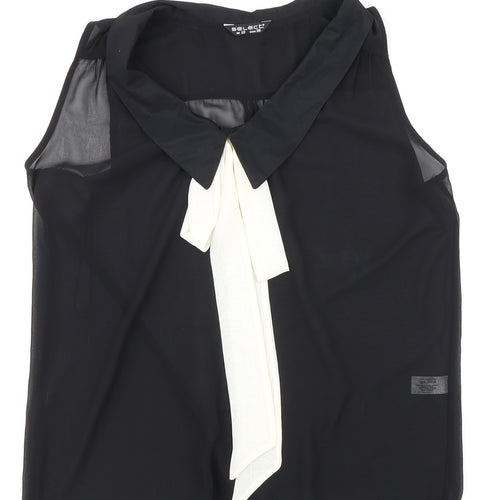 Select Womens Black Polyester Basic Blouse Size 10 Collared
