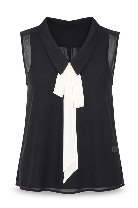 Front view of Select women’s black polyester basic blouse, size UK 10, collared