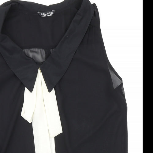 Select Womens Black Polyester Basic Blouse Size 10 Collared