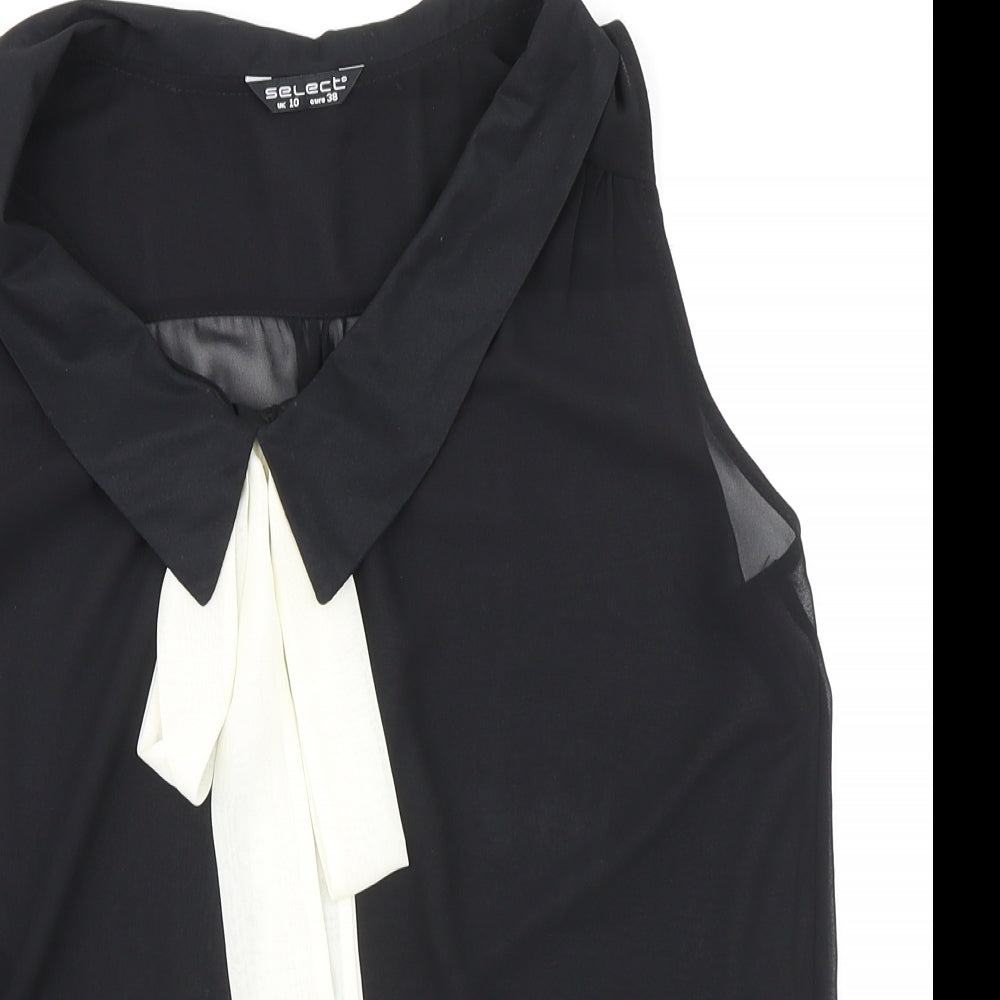 Select Womens Black Polyester Basic Blouse Size 10 Collared