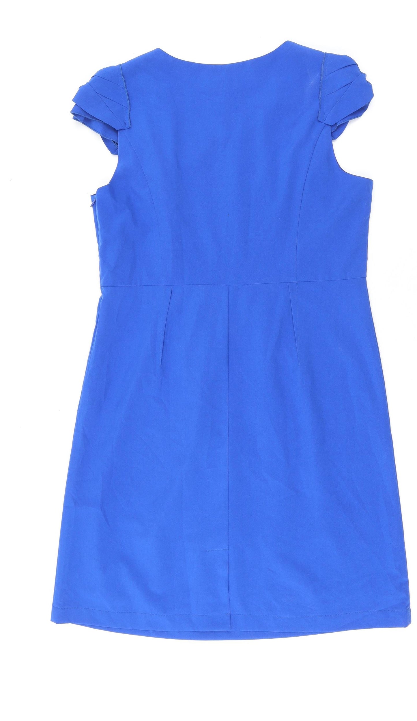 Mariko Womens Blue Polyester Shift Size 16 Round Neck Zip