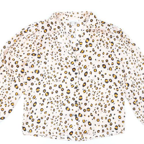 Topshop Womens Multicoloured Animal Print Polyester Basic Button-Up Size 8 Collared - Leopard Print