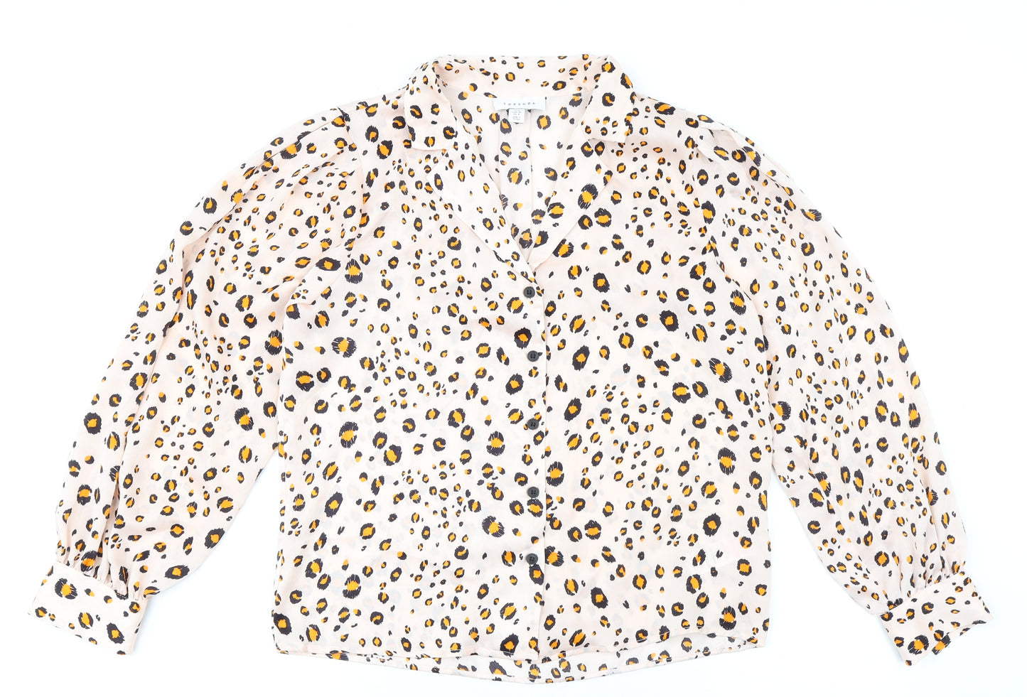 Topshop Womens Multicoloured Animal Print Polyester Basic Button-Up Size 8 Collared - Leopard Print