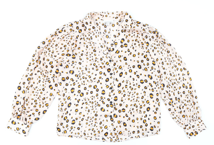 Topshop Womens Multicoloured Animal Print Polyester Basic Button-Up Size 8 Collared - Leopard Print