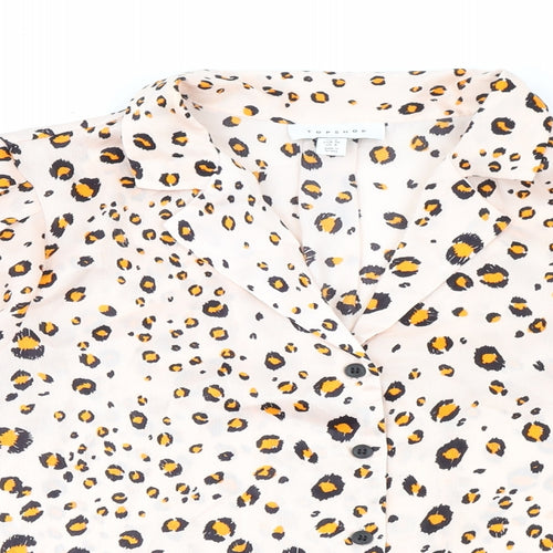 Topshop Womens Multicoloured Animal Print Polyester Basic Button-Up Size 8 Collared - Leopard Print