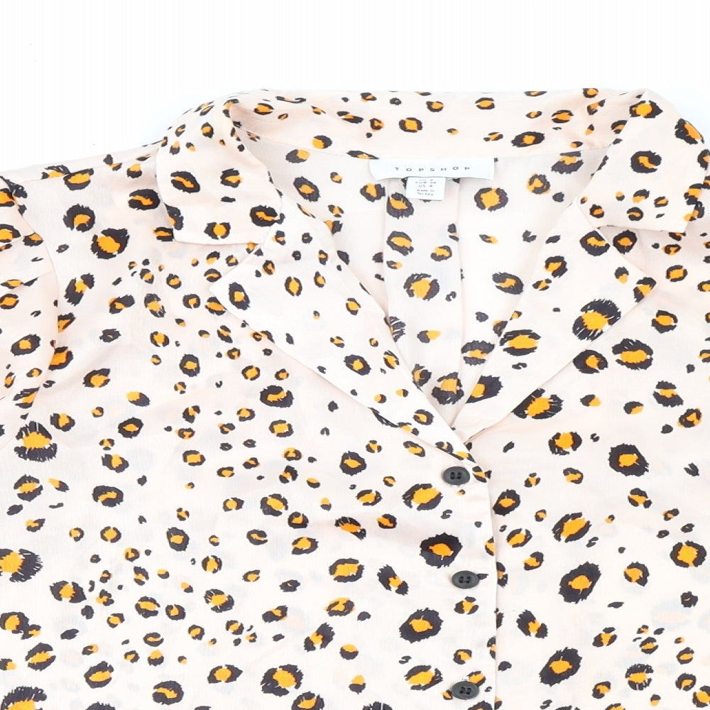 Topshop Womens Multicoloured Animal Print Polyester Basic Button-Up Size 8 Collared - Leopard Print