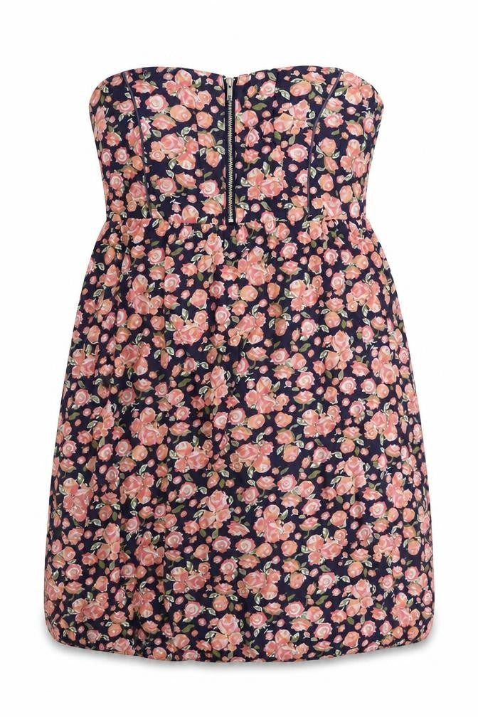 Front view of Tinster women’s multicoloured floral viscose mini, size UK 8, square neck pullover