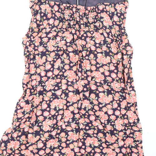 Tinster Womens Multicoloured Floral Viscose Mini Size 8 Square Neck Pullover