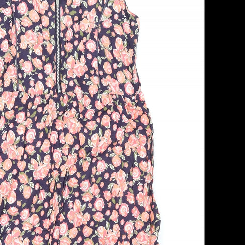 Tinster Womens Multicoloured Floral Viscose Mini Size 8 Square Neck Pullover