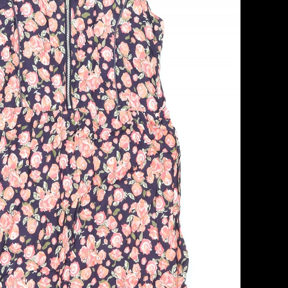 Tinster Womens Multicoloured Floral Viscose Mini Size 8 Square Neck Pullover