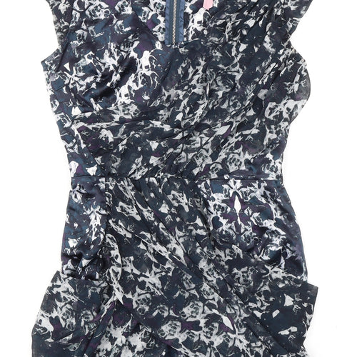Lipsy Womens Multicoloured Geometric Polyester Mini Size 10 V-Neck Zip - Ruffle Sleeve