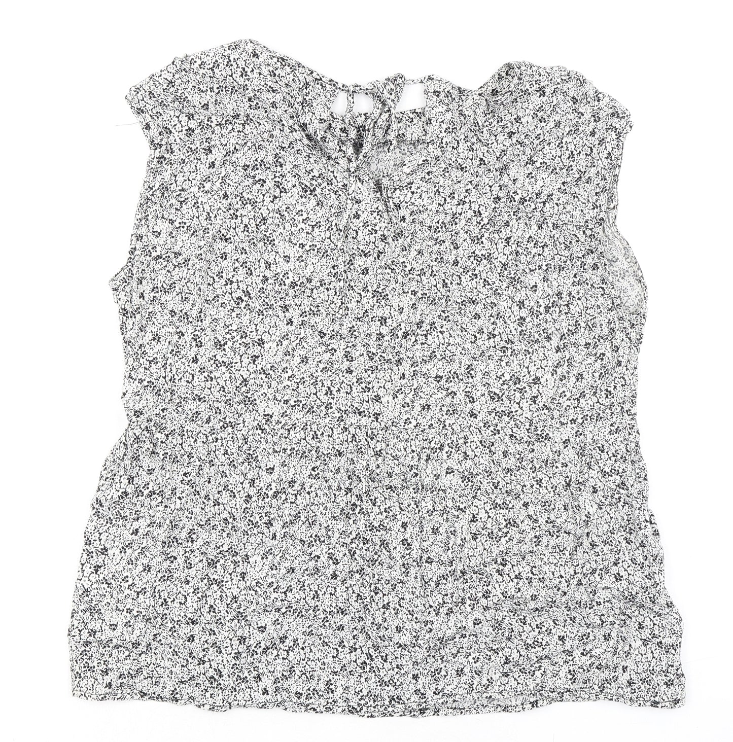 Warehouse Womens Black Floral Viscose Basic Blouse Size 12 Round Neck