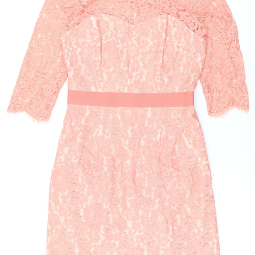 Review Womens Pink Nylon Pencil Dress Size 14 Boat Neck Button