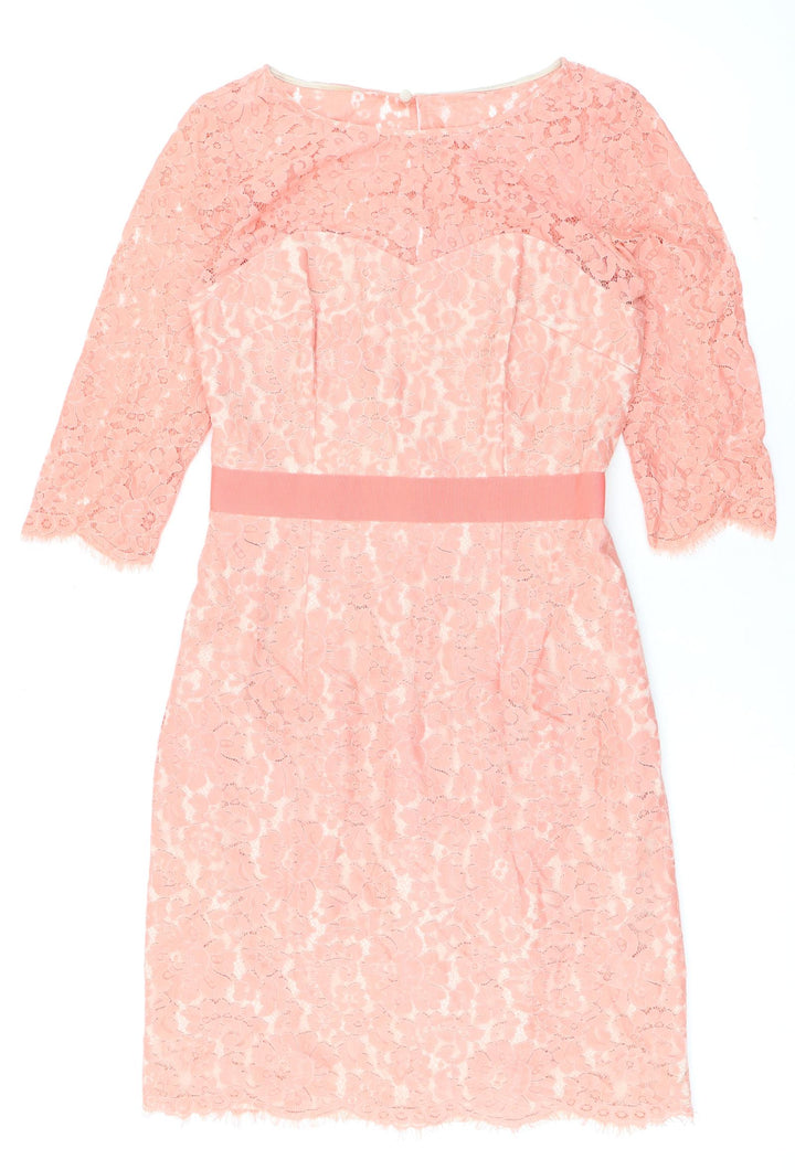 Review Womens Pink Nylon Pencil Dress Size 14 Boat Neck Button
