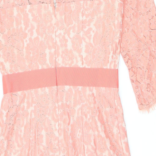 Review Womens Pink Nylon Pencil Dress Size 14 Boat Neck Button