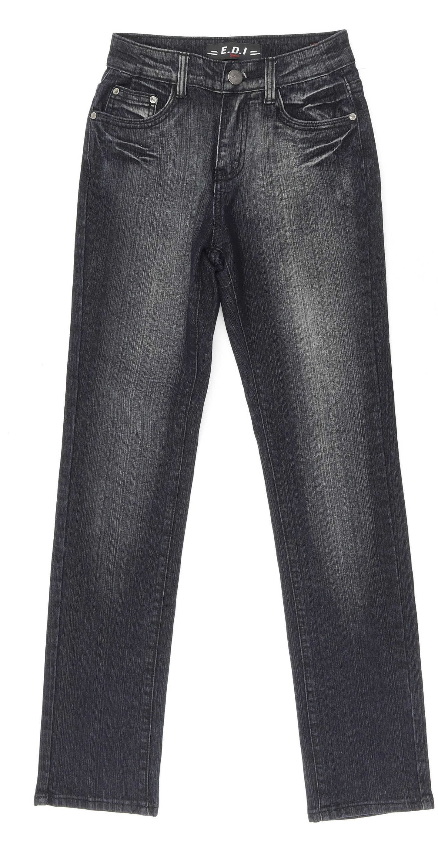 E.D.I Womens Black Cotton Straight Jeans Size 8 L31 in Regular Zip
