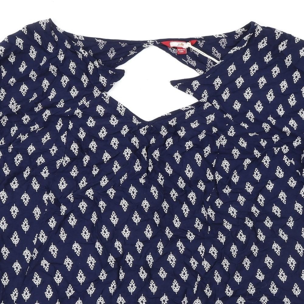 Joe Browns Womens Blue Geometric 100% Cotton Basic Blouse Size 22 V-Neck