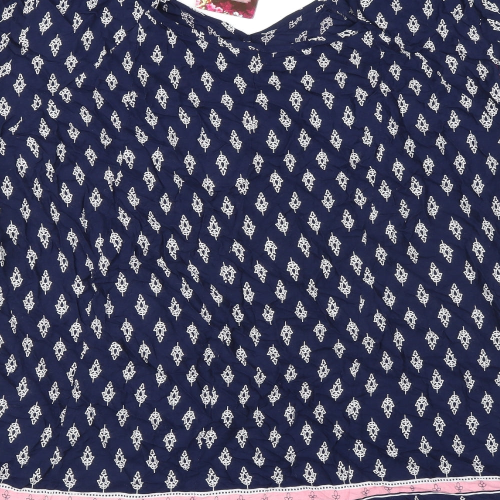 Joe Browns Womens Blue Geometric 100% Cotton Basic Blouse Size 22 V-Neck