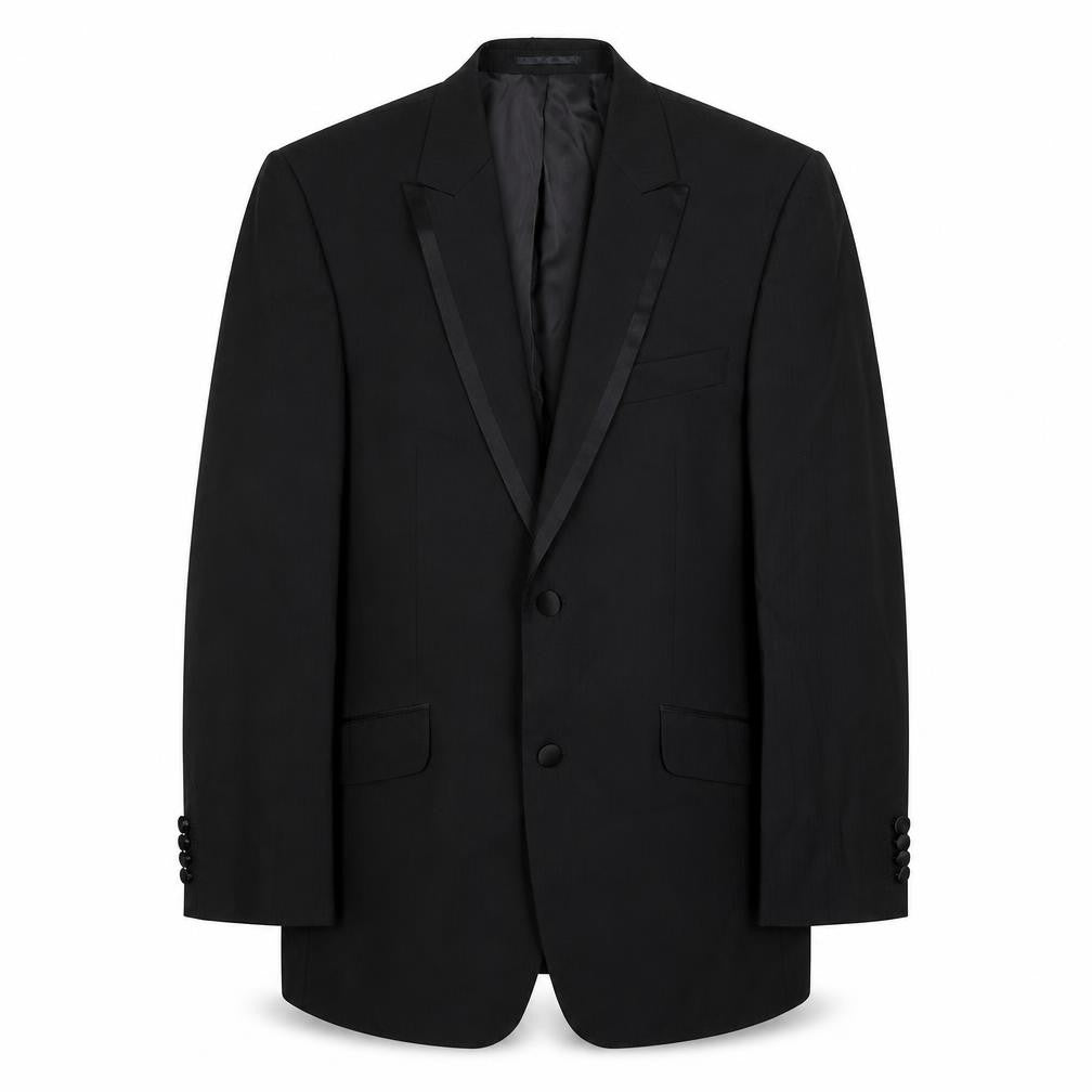 Front view of Tom English men’s black wool jacket suit jacket, size 40, regular