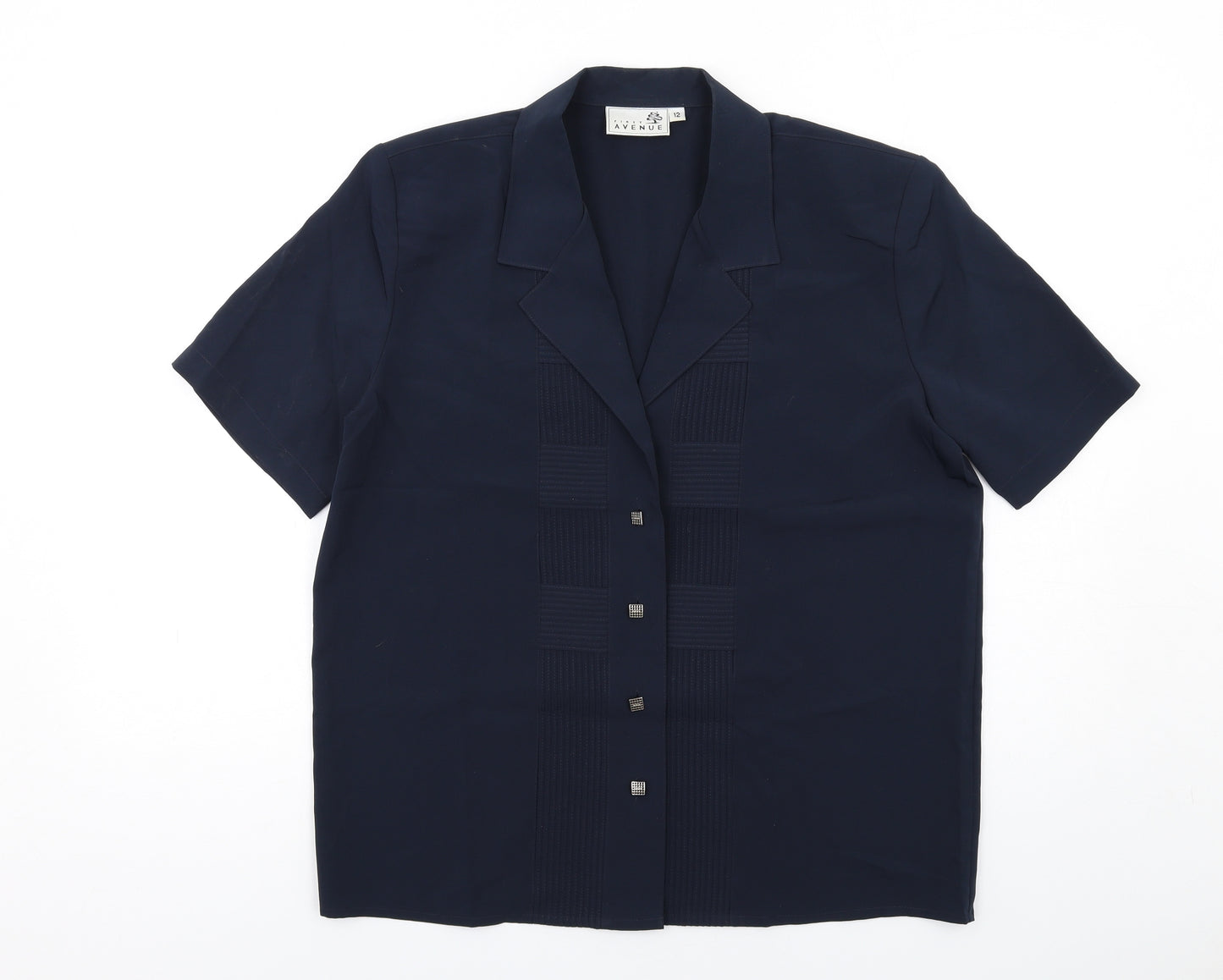 First Avenue Womens Black Polyester Basic Button-Up Size 12 Collared