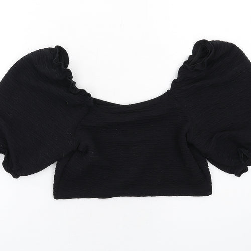FIX Womens Black Polyester Cropped T-Shirt Size S Round Neck