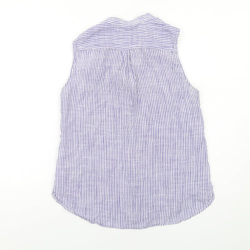 H&M Womens Blue Striped Cotton Basic Button-Up Size 8 V-Neck