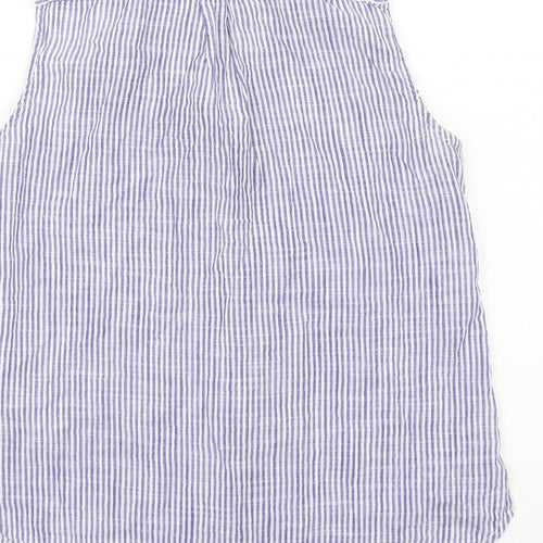 H&M Womens Blue Striped Cotton Basic Button-Up Size 8 V-Neck