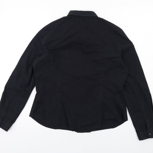 Marks and Spencer Womens Black Cotton Basic Button-Up Size 14 Collared