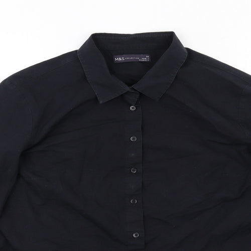 Marks and Spencer Womens Black Cotton Basic Button-Up Size 14 Collared