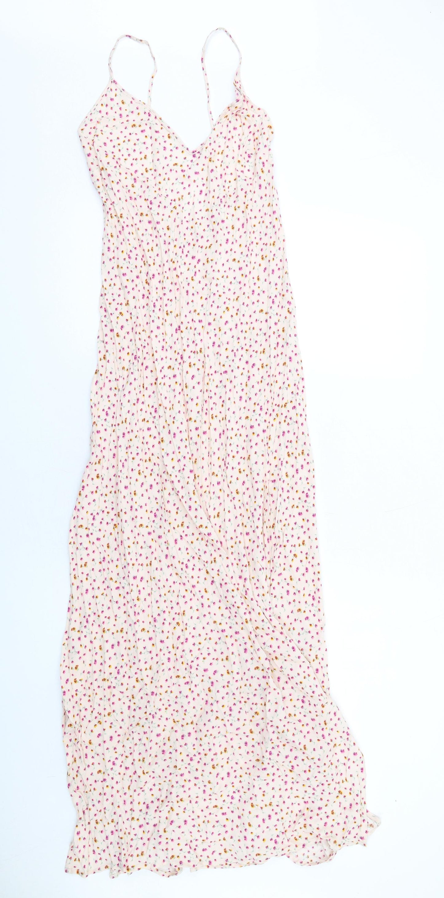 Marks and Spencer Womens Pink Floral Viscose Slip Dress Size 12 V-Neck Pullover