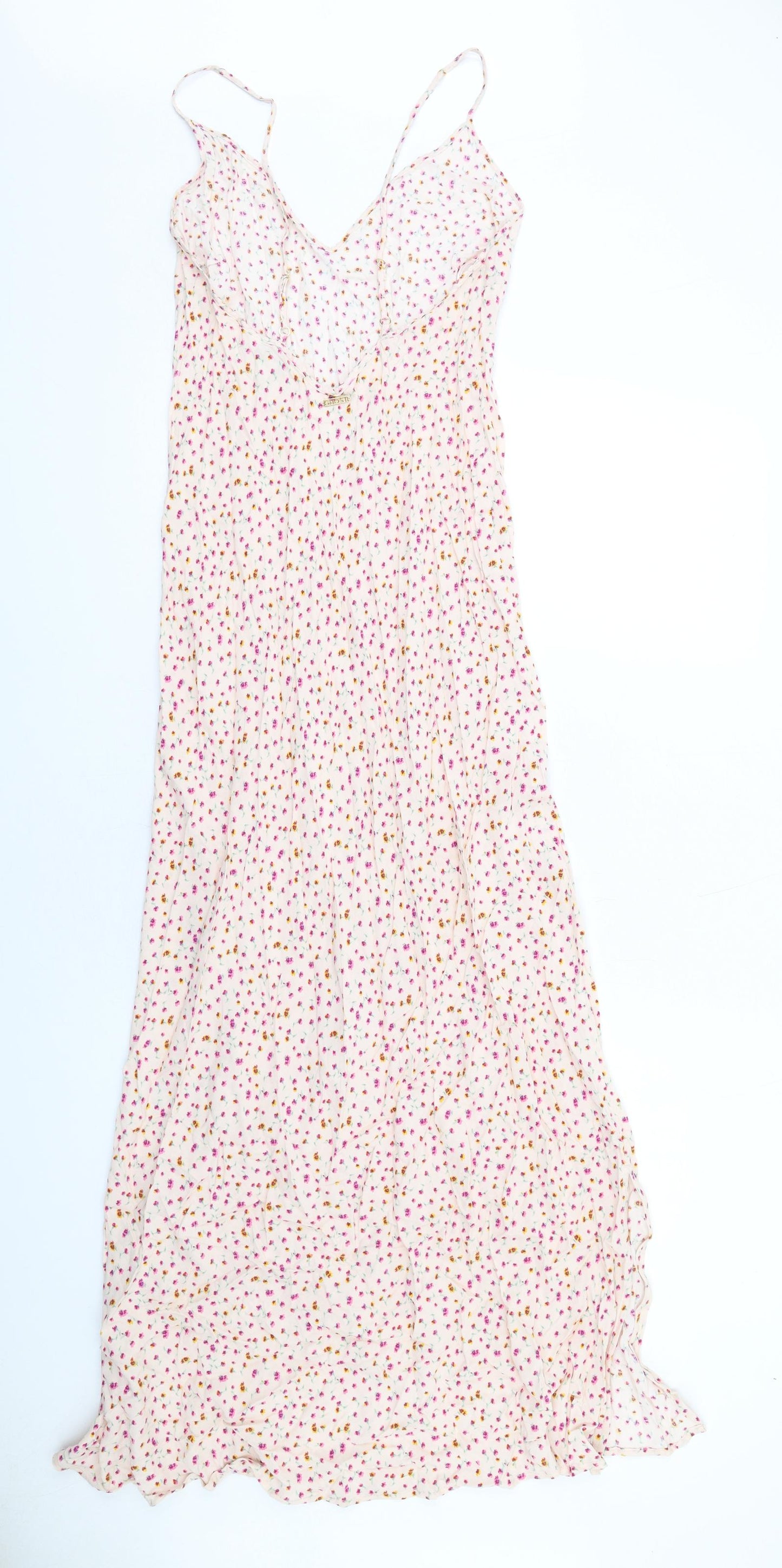 Marks and Spencer Womens Pink Floral Viscose Slip Dress Size 12 V-Neck Pullover