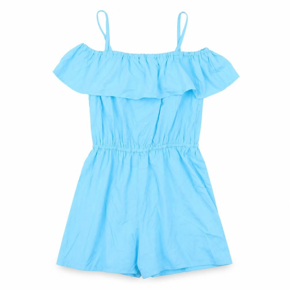Front view of Be You women’s blue polyester playsuit one-piece, size UK 8, pullover