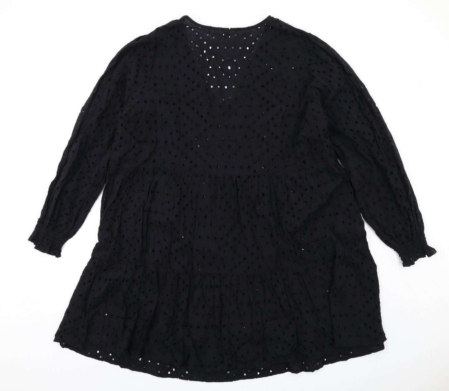 H&M Womens Black Cotton Trapeze & Swing Size XL V-Neck Pullover - Broderie Anglaise