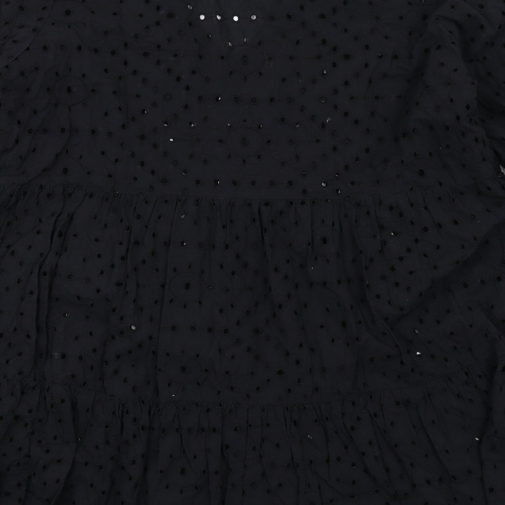 H&M Womens Black Cotton Trapeze & Swing Size XL V-Neck Pullover - Broderie Anglaise