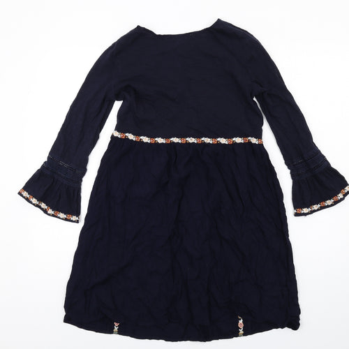 Sfera Womens Blue Floral Viscose Mini Size S Boat Neck Pullover - Flared Sleeve