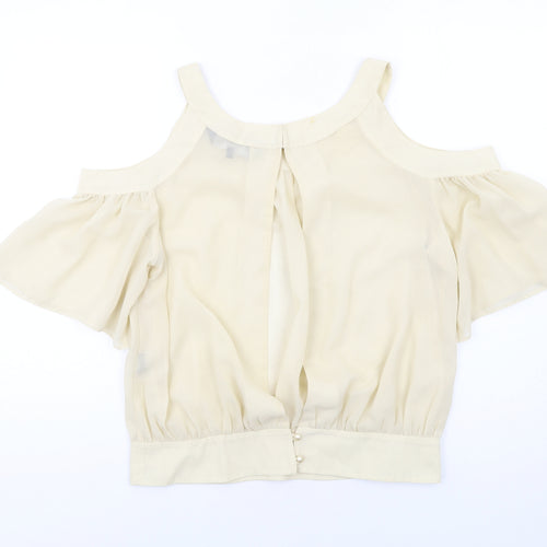 New Look Womens Ivory Polyester Basic Blouse Size 14 Round Neck - Cold Shoulder
