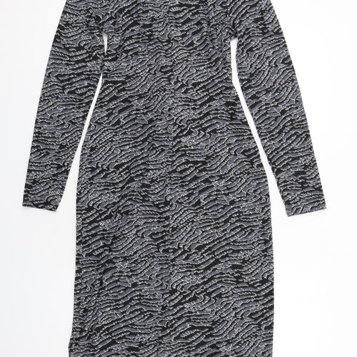 New Look Womens Grey Animal Print Polyester Maxi Size 10 Mock Neck Zip