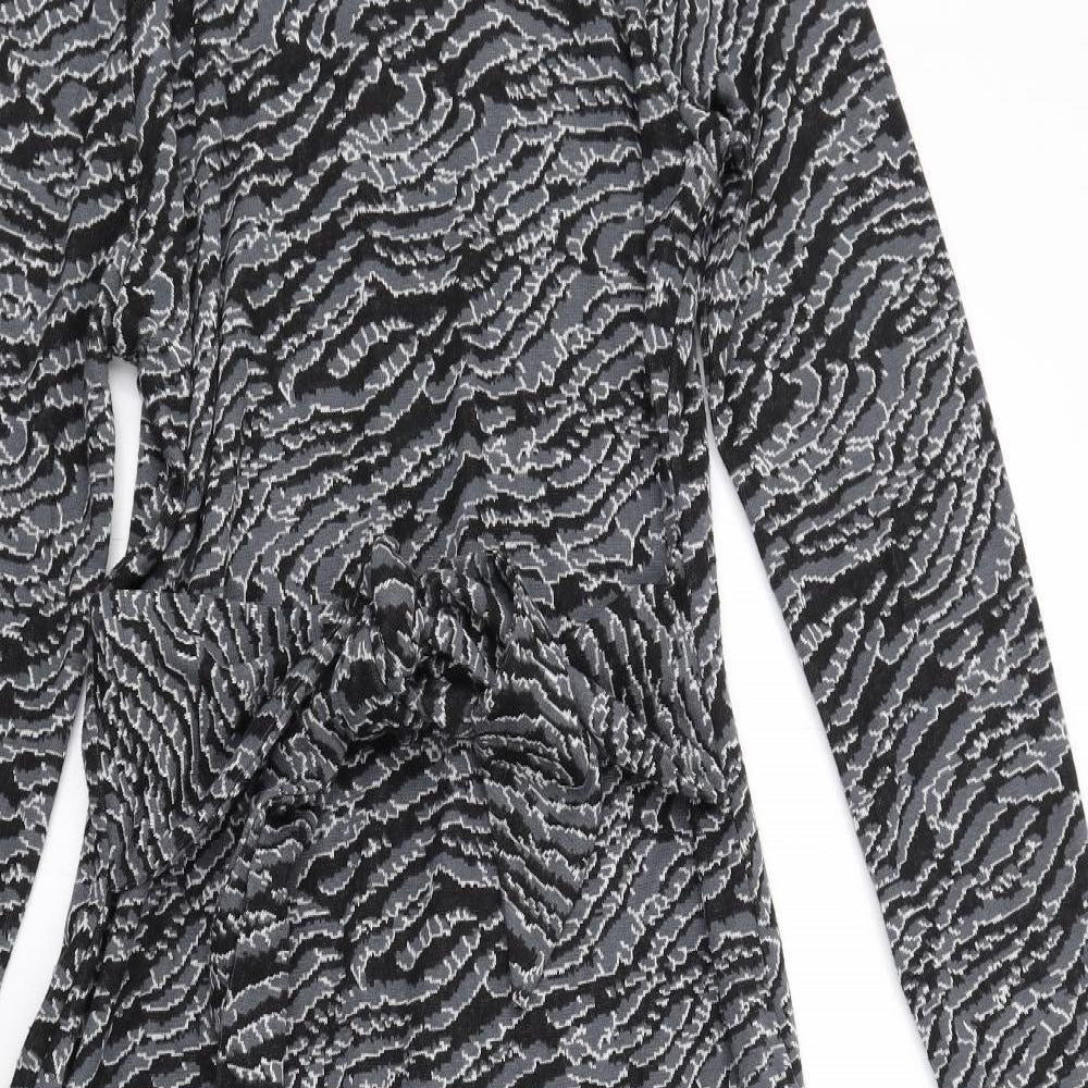 New Look Womens Grey Animal Print Polyester Maxi Size 10 Mock Neck Zip