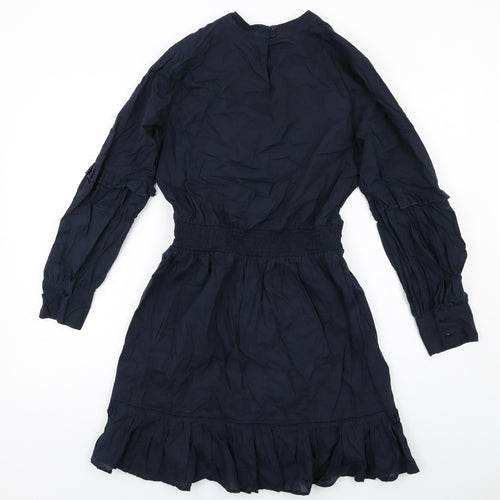 Principles Womens Blue Cotton Fit & Flare Size 10 Round Neck Button