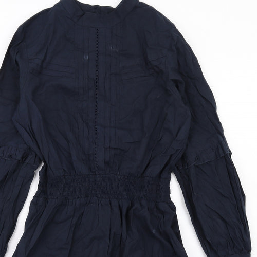 Principles Womens Blue Cotton Fit & Flare Size 10 Round Neck Button