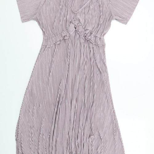 NEXT Womens Purple Polyester A-Line Size 14 V-Neck Pullover - Plisse