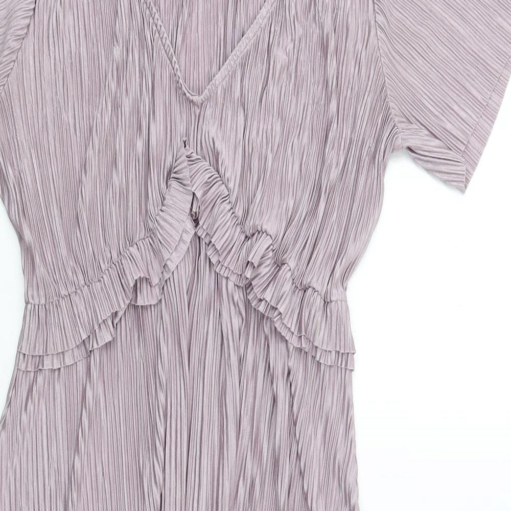 NEXT Womens Purple Polyester A-Line Size 14 V-Neck Pullover - Plisse