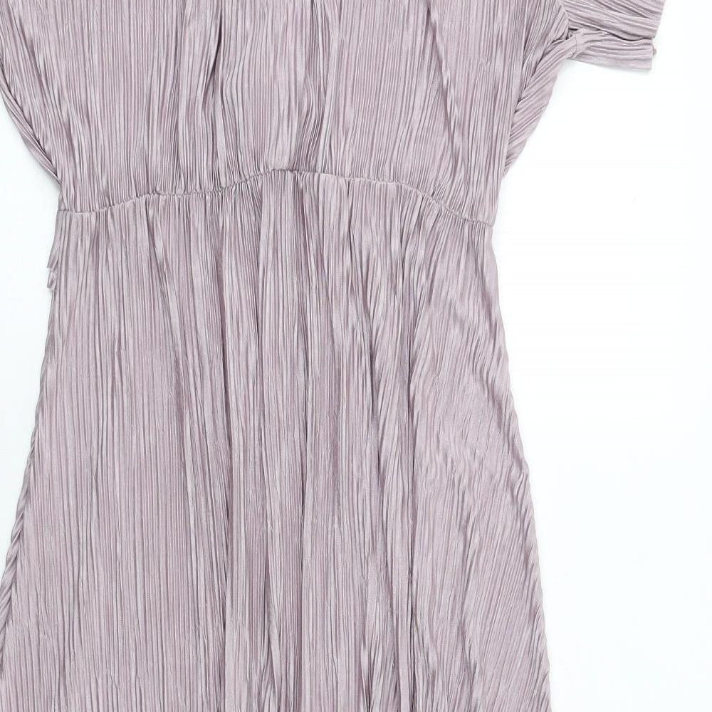 NEXT Womens Purple Polyester A-Line Size 14 V-Neck Pullover - Plisse