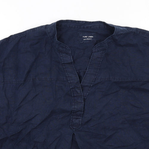 Marks and Spencer Womens Blue Linen Basic Blouse Size 20 V-Neck