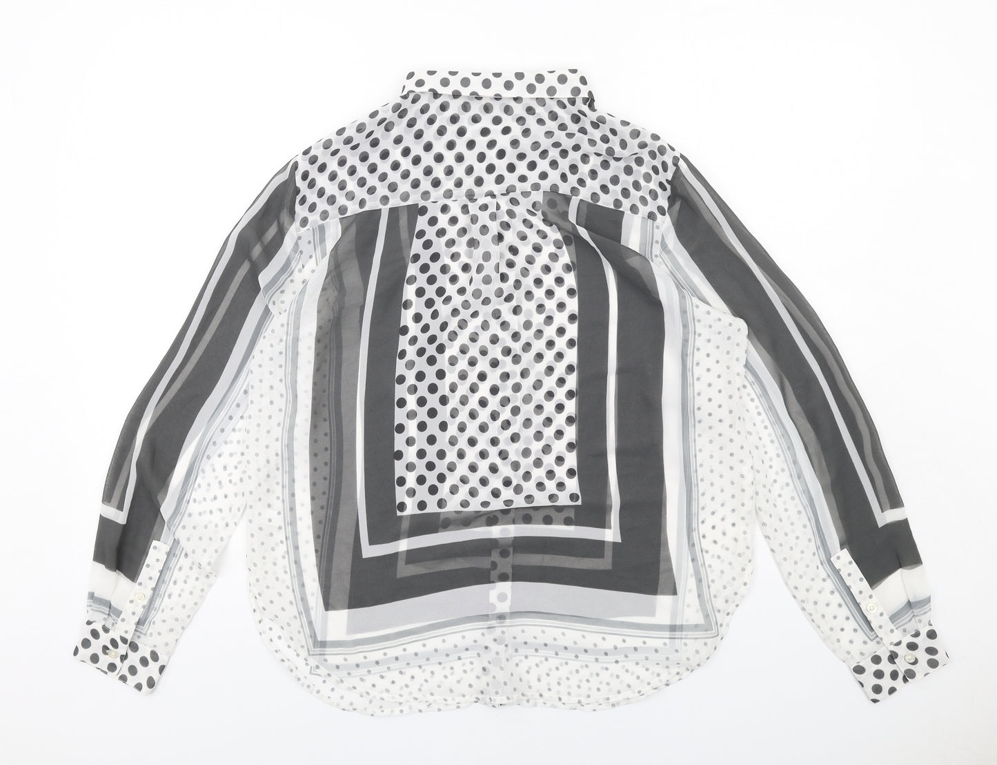 NEXT Womens Grey Geometric Polyester Basic Button-Up Size 14 Round Neck